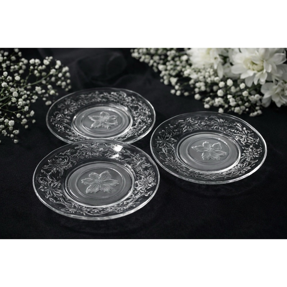 3‎ Princess House Crystal Fantasia Glass Poinsettia Saucer Plates 6" Replacement